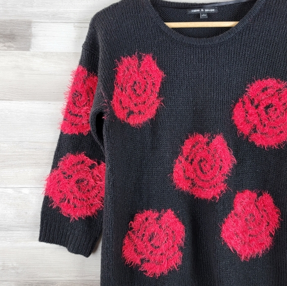 Cable & Guage Raised Rose Ribbed Knit Sweater Womens Size Small - Picture 5 of 16